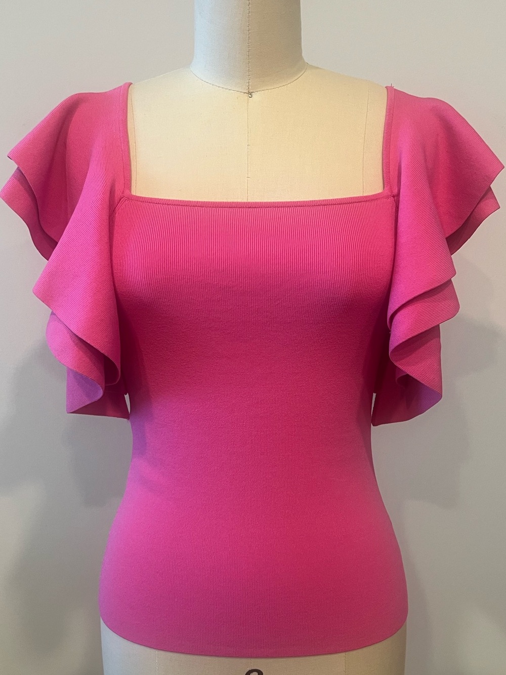 New INC International Concepts Hot Pink Square-Neck Ruffle Sleeve Top